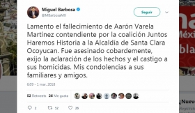 A trav&eacute;s de su cuenta de twitter lament&oacute; los hechos  